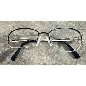 Easy Clip MOD EC322 Half Rim Black Gold Flex Eyeglasses Frame 53-17-135-32mm G19